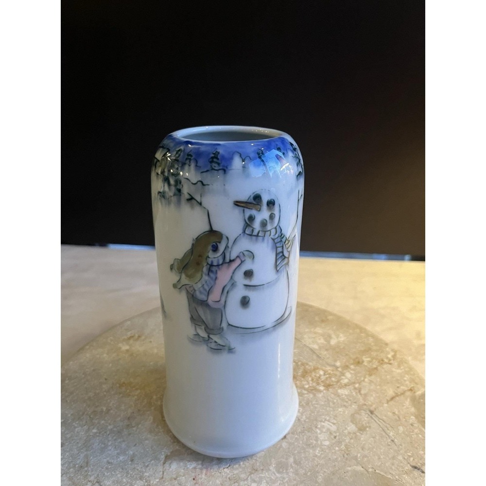 Michael Crumb Studio Ceramic Rabbit Art Pottery 8" Winter Snowman Vase Signed